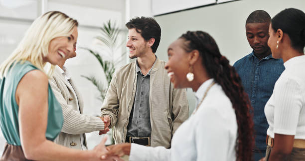Business professionals in weekly referral marketing meeting